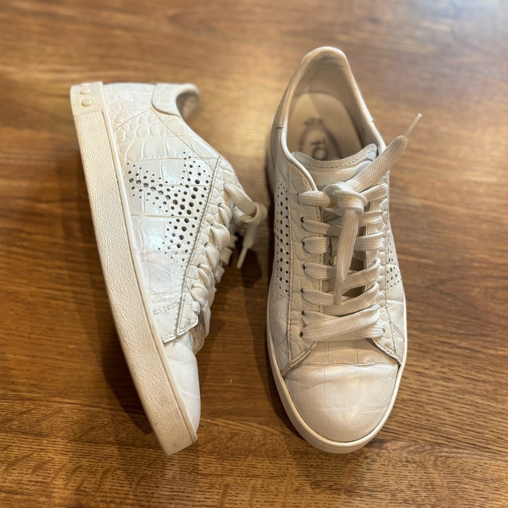 Tods White Croc-Embossed Sneakers